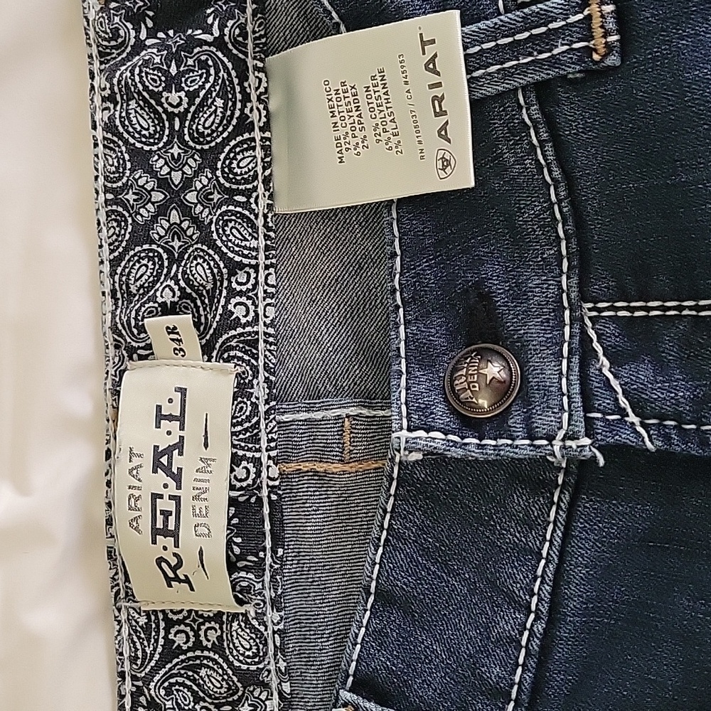 Ariat  denim jeans, R.E.A.L 34 Regular  33 inch inseam
